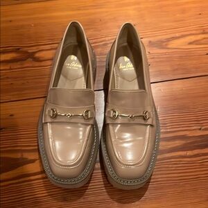Beige Loafers with Gold Buckle